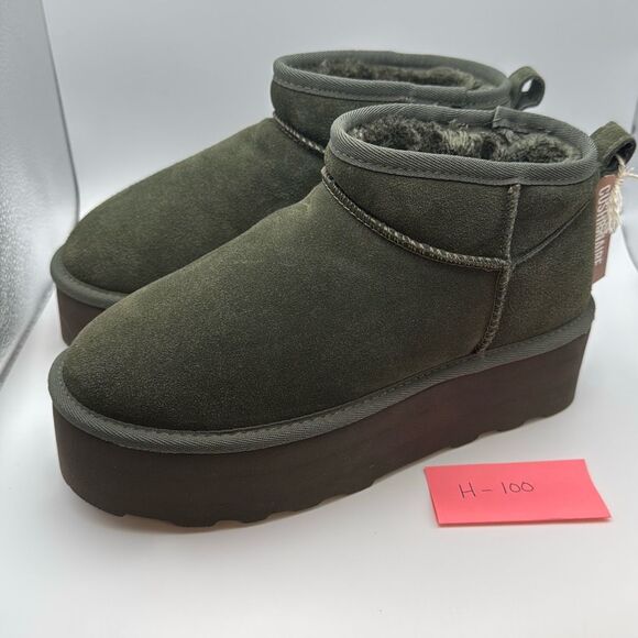 CUSHIONAIRE Cozy Women’s Platform Ankle Boots SIZE 7.5 OLIVE GREEN PREOWNED GREA - Picture 3 of 7